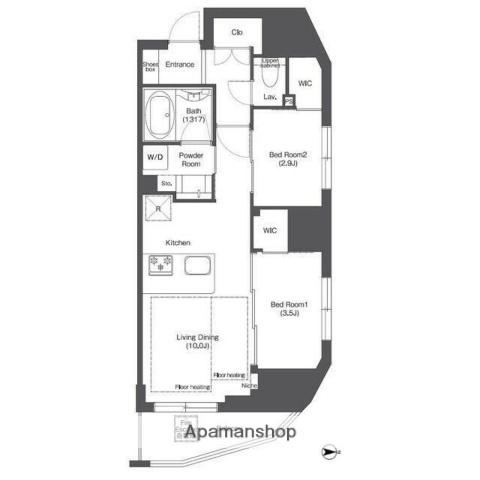 コンフォリア新御徒町(2LDK/12階)の間取り写真