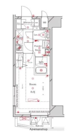 アルテカーサプレスト北千住(1K/4階)の間取り写真