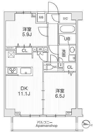 ジェノヴィア三ノ輪スカイガーデン(2LDK/9階)の間取り写真