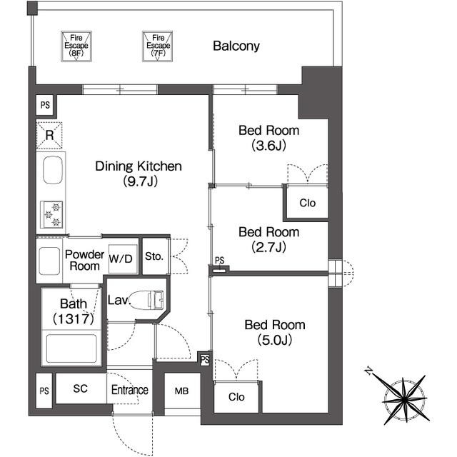 ORSUS赤羽イースト(3DK/10階)の間取り写真