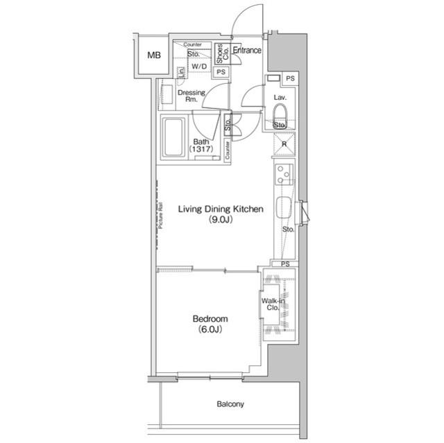ザ・パークハビオ元浅草プレイス(1LDK/14階)の間取り写真