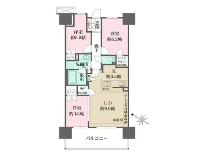 ザ・パークハウスオイコス赤羽志茂サードスクエア(3LDK/6階)の間取り写真