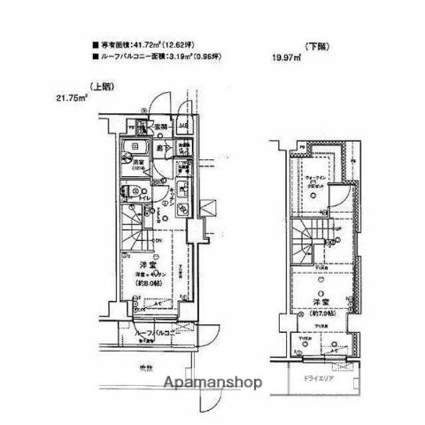 ヴィーダ文京関口(1DK/1階)の間取り写真