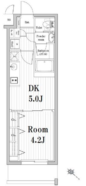 市谷鷹匠町レジデンス(1DK/1階)の間取り写真
