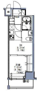S-RESIDENCE尾久AZURE(1DK/3階)の間取り写真