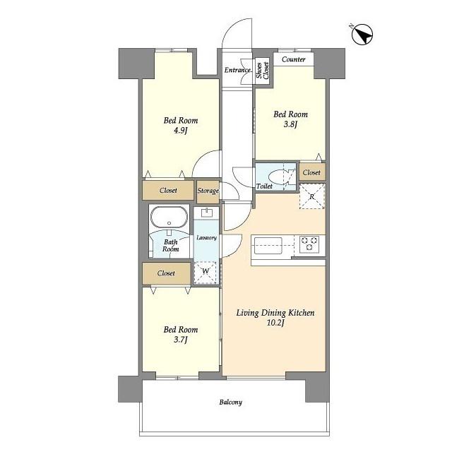 グランカーサ王子Ⅱ(3LDK/3階)の間取り写真