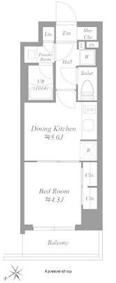 ディームス根岸(1DK/1階)の間取り写真