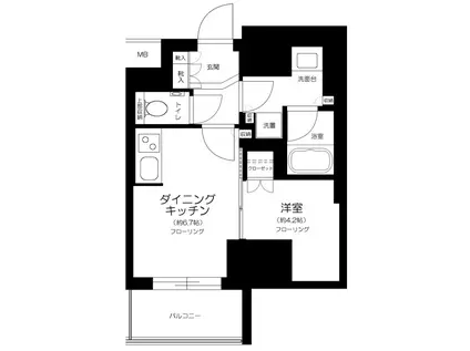 ザ・パークハウス上野(1DK/5階)の間取り写真