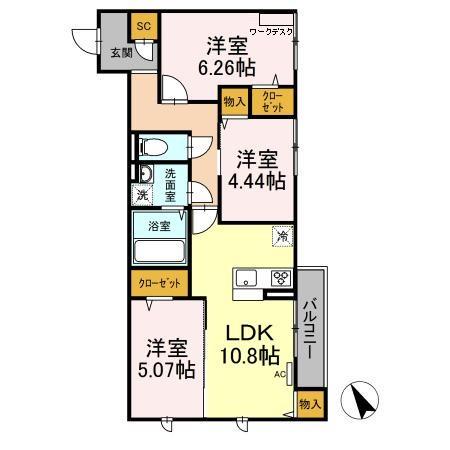 アンジュール新田(3LDK/3階)の間取り写真