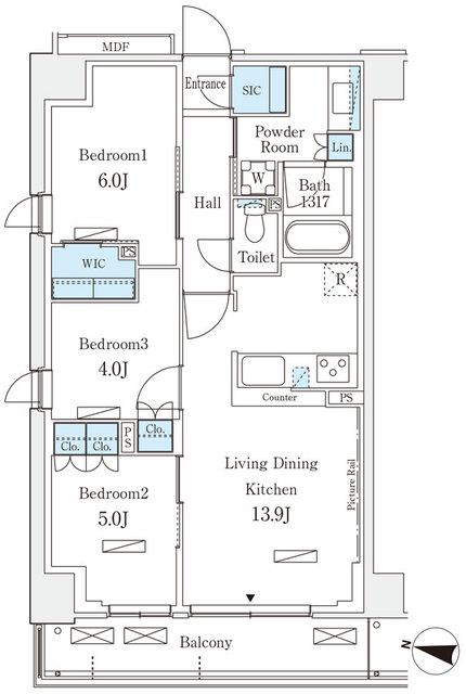ロイヤルパークス赤羽サウス(3LDK/1階)の間取り写真