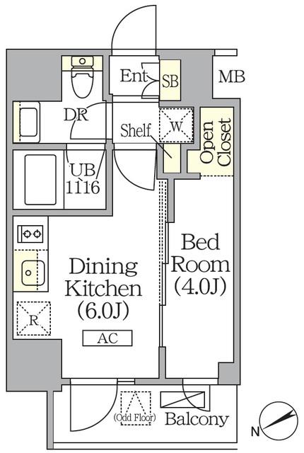 ジオエント町屋(1DK/5階)の間取り写真