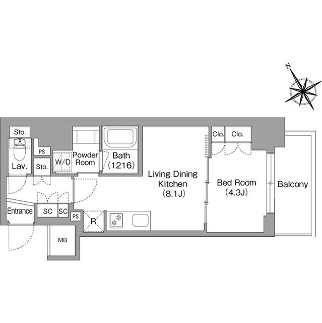 バウスフラッツ蔵前(1LDK/3階)の間取り写真