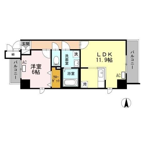 BJ氷川町(1LDK/5階)の間取り写真