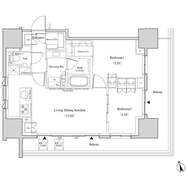 ザ・パークハビオ北千住(2LDK/13階)の間取り写真