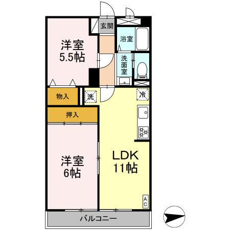 エーデルワイス(2LDK/2階)の間取り写真