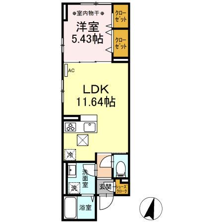 ルリアン綾瀬II(1LDK/1階)の間取り写真