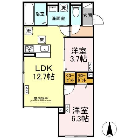 セレスティア扇V(2LDK/1階)の間取り写真