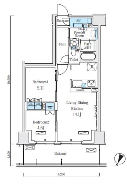 ロイヤルパークス赤羽ノース(2LDK/4階)の間取り写真