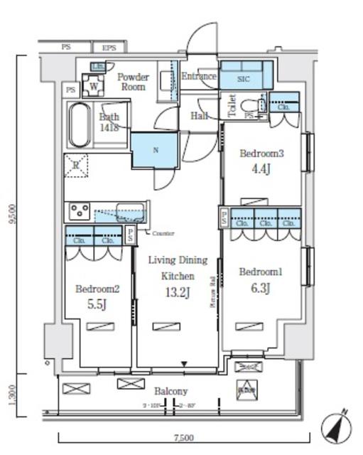 ロイヤルパークス赤羽ノース(3LDK/5階)の間取り写真