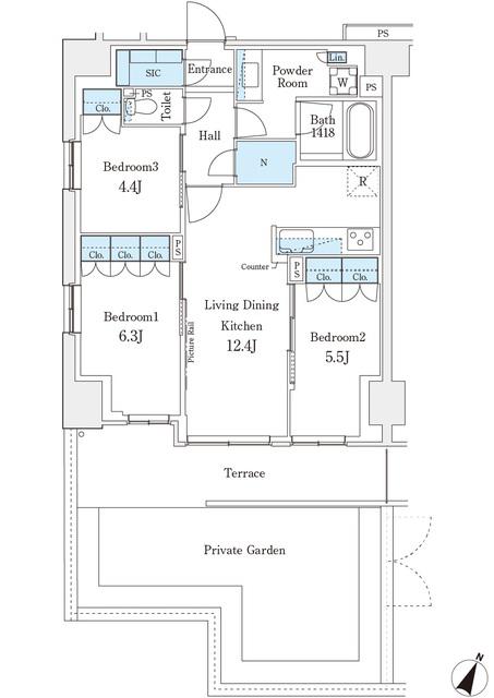 ロイヤルパークス赤羽ノース(3LDK/1階)の間取り写真