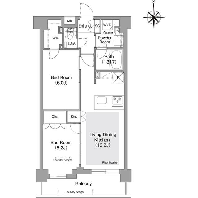 コンフォリア・リヴ文京護国寺(2LDK/1階)の間取り写真