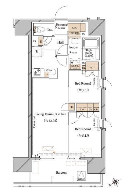 ブランシエスタ浅草蔵前(2LDK/9階)の間取り写真