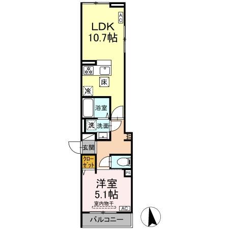 セレスティア豊島N(1LDK/1階)の間取り写真