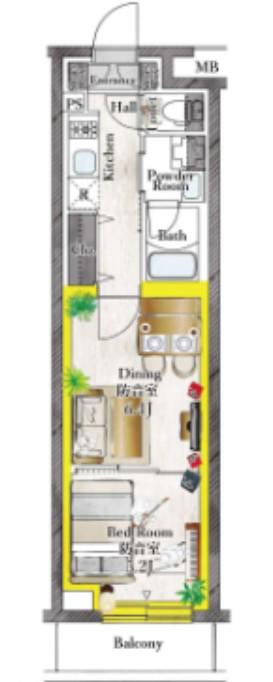 プラネソシエプラス桜台(1DK/2階)の間取り写真