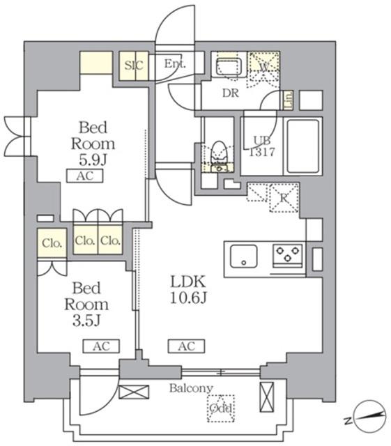 ザ・ライオンズフォーシア文京湯島(2LDK/3階)の間取り写真
