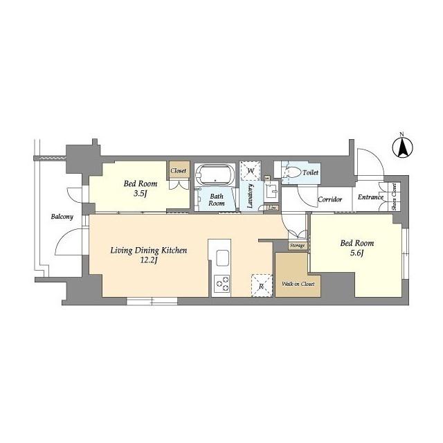 ジオエント上野稲荷町(2LDK/12階)の間取り写真