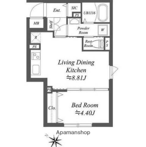SOLASIA RESIDENCE南大塚(1LDK/1階)の間取り写真