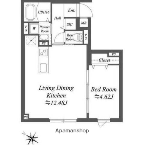 SOLASIA RESIDENCE南大塚(1LDK/1階)の間取り写真