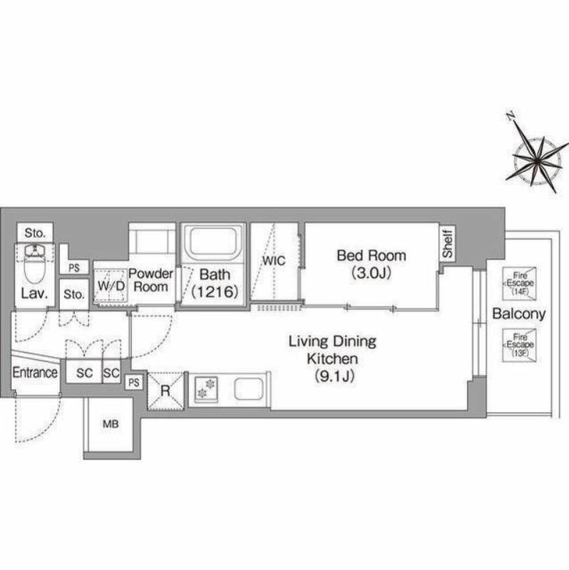 バウスフラッツ蔵前(1LDK/12階)の間取り写真