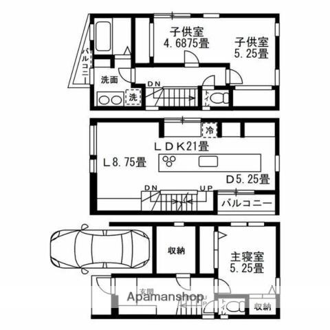 山手線 日暮里駅 徒歩7分 3階建 築13年(2LDK)の間取り写真