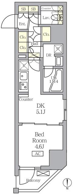 アジールコート王子(1DK/6階)の間取り写真