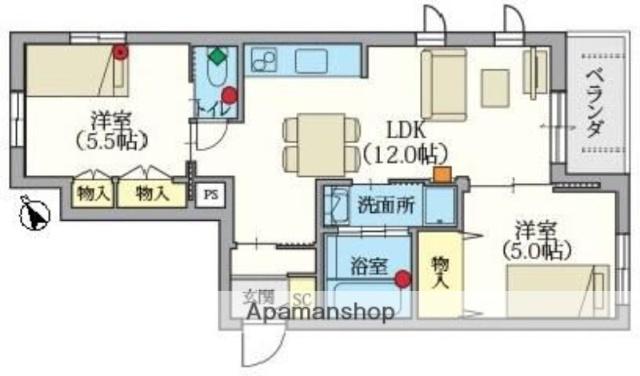 シニア限定へーベルVILLAGE駒込(2LDK/2階)の間取り写真