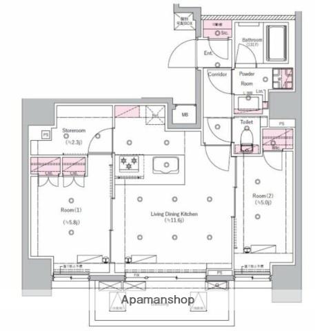 SYFORME ITABASHI Ⅲ(2LDK/11階)の間取り写真