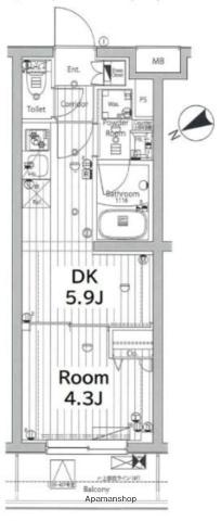 メイクス若松河田(1DK/3階)の間取り写真