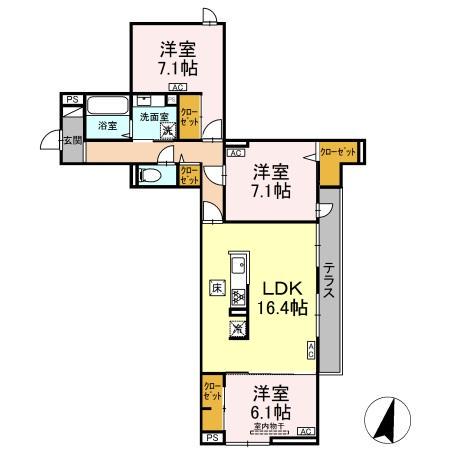 オードリーコート(3LDK/1階)の間取り写真