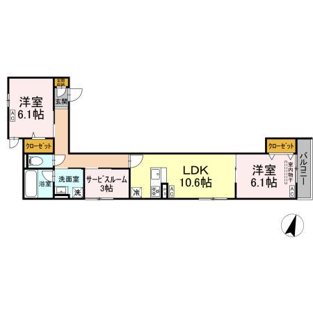 セレスティア扇VII(2LDK/3階)の間取り写真