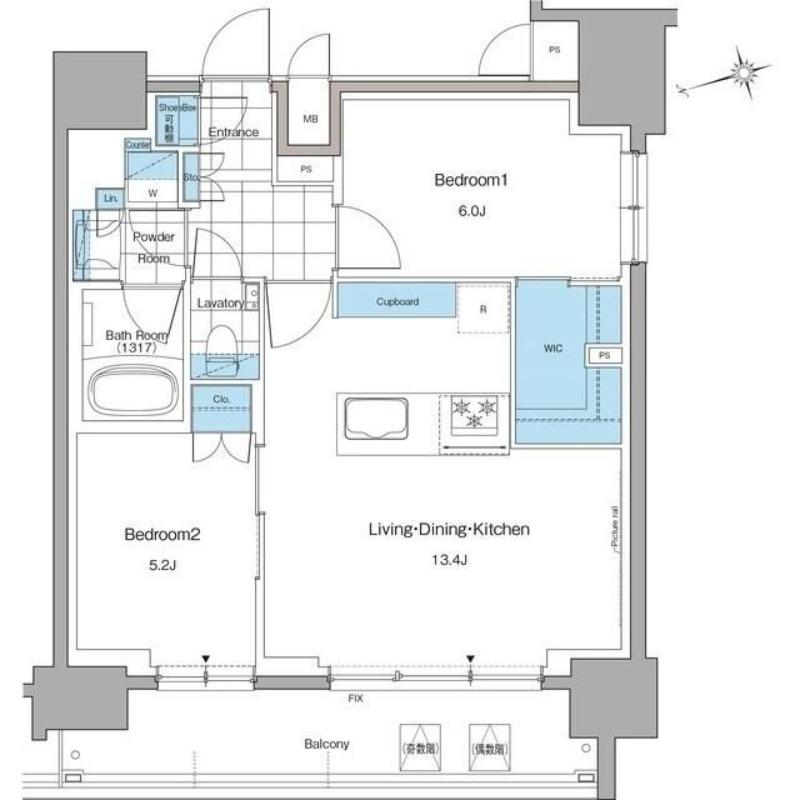 ルフォンプログレ本郷三丁目(2LDK/11階)の間取り写真