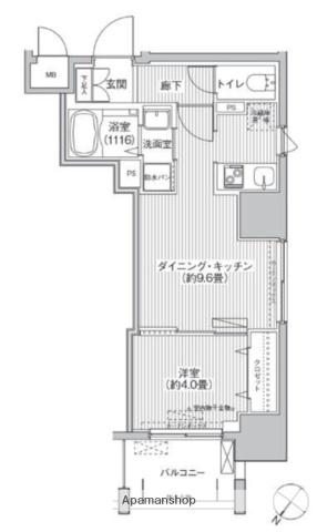 グランデュール富士(1DK/3階)の間取り写真