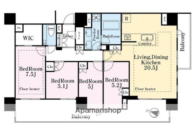 ブランズ本郷(4LDK/10階)の間取り写真