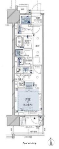 ブランズ元浅草(ワンルーム/8階)の間取り写真