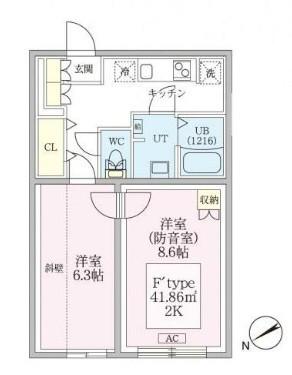 防音マンションスカイラシクラス平和台(2K/3階)の間取り写真
