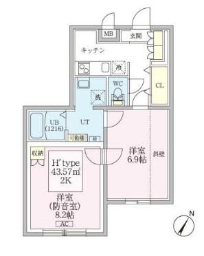 防音マンションスカイラシクラス平和台(2K/3階)の間取り写真