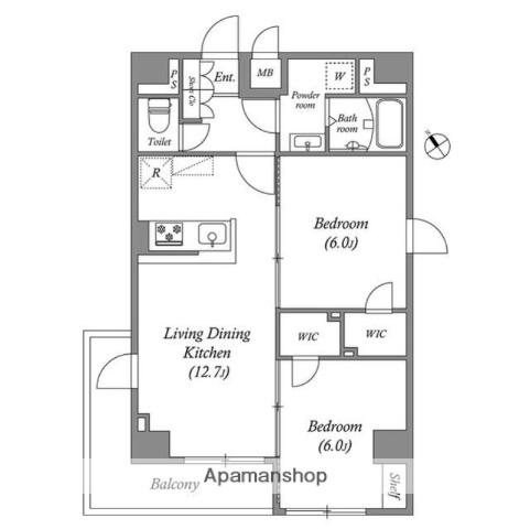 GRANPASEO田端A(2LDK/11階)の間取り写真