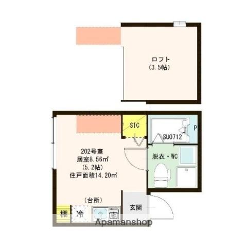 MIURAーⅢ(ワンルーム/2階)の間取り写真