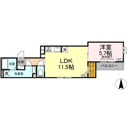 セレスティア扇VI(1LDK/2階)の間取り写真