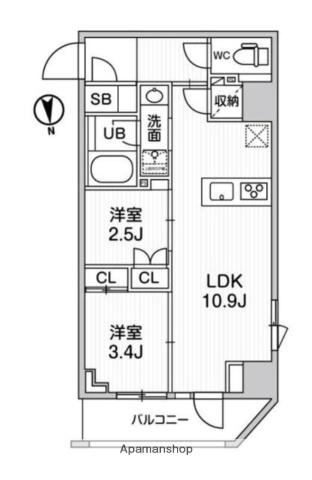 NIDO SHIN-OKACHIMACHI(2LDK/4階)の間取り写真